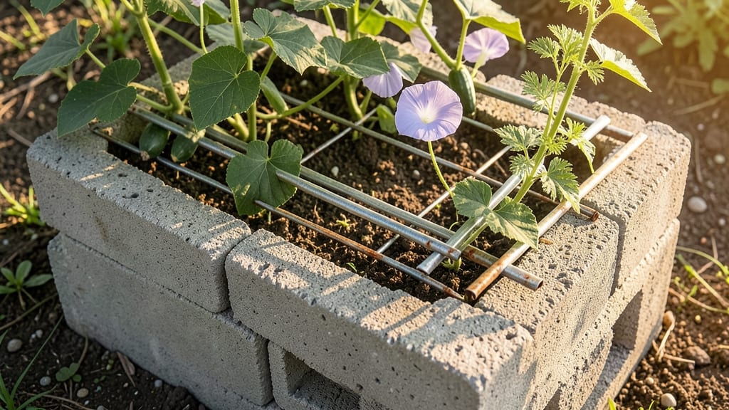 Cinder Block Planter with Integrated Trellis