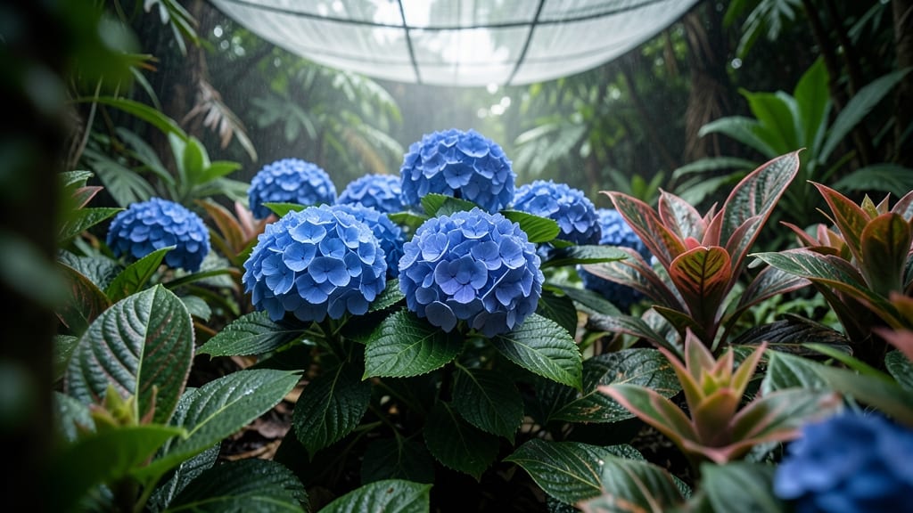 Tropical Hydrangeas with Calathea and Bromeliads