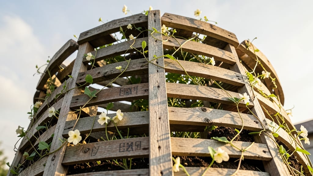 Pallet Wood Circle Planter with Trellis