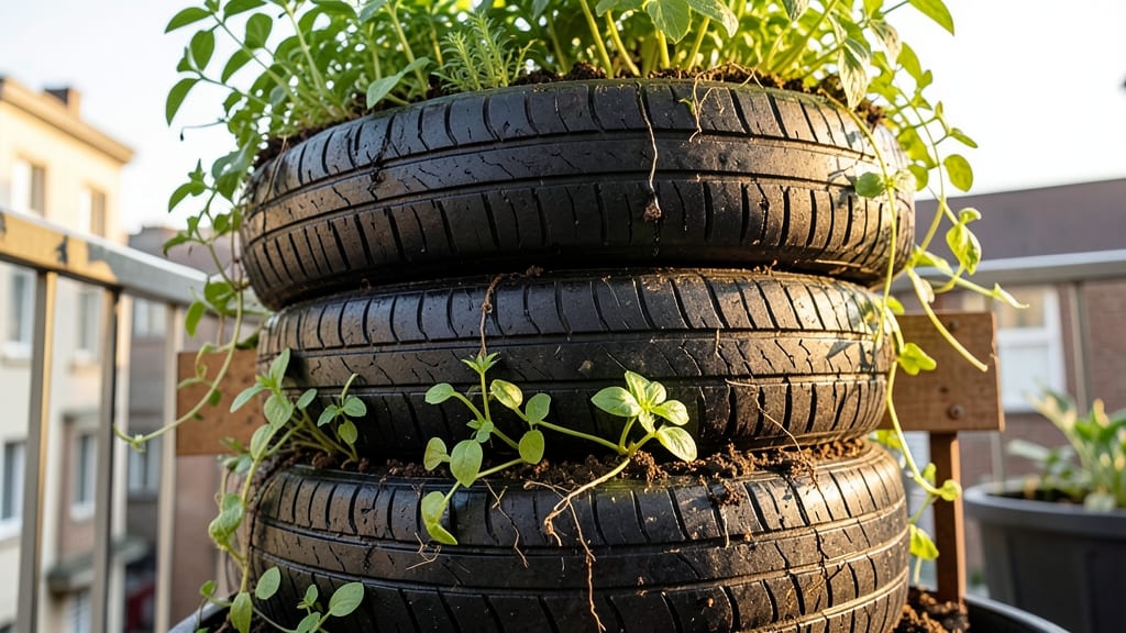 Tire Garden Beds With Vertical Layers