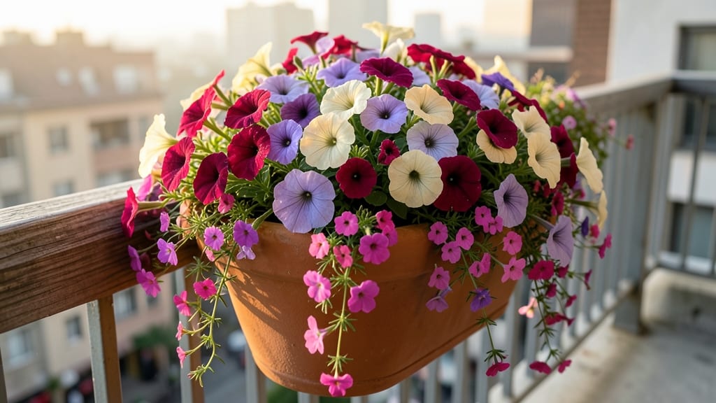 Container Garden with Petunias and Calibrachoa