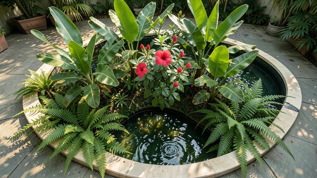 Tropical Water Feature Edge Garden