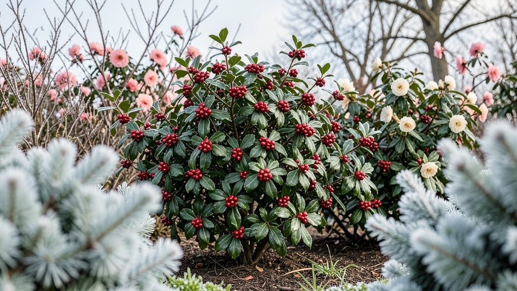 Winter Interest Shrub Bed with Holly and Camellia