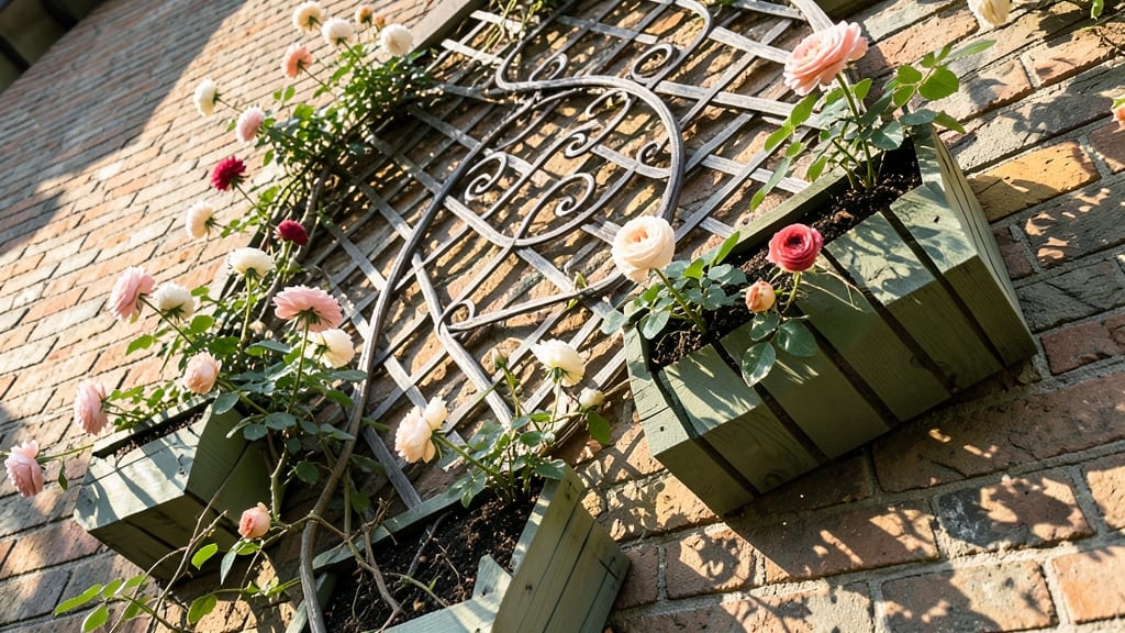 Vertical Trellis Planters with Climbing Roses