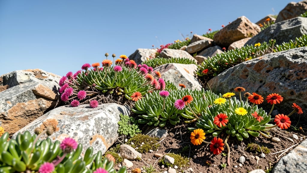 Rock Garden with Alpine Flowers