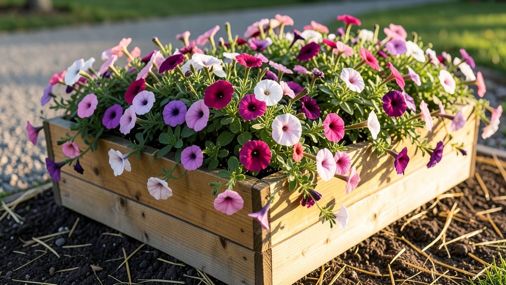 Fireworks of Annual Petunias in Raised Beds