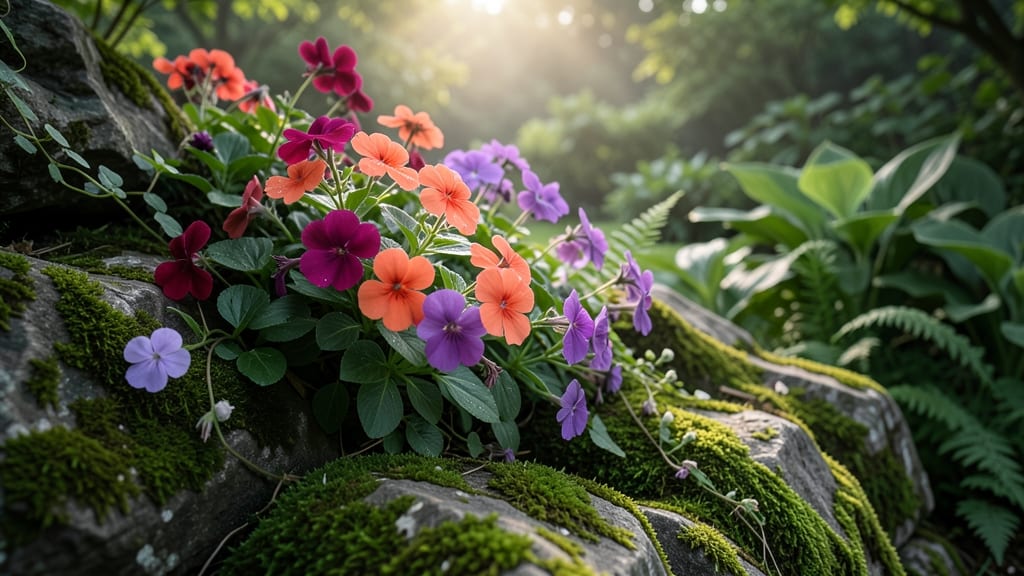 Impatiens and Moss Rock Garden