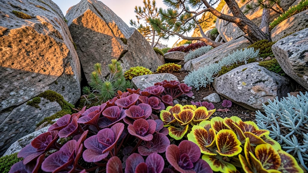 Alpine Rock Garden with Heuchera