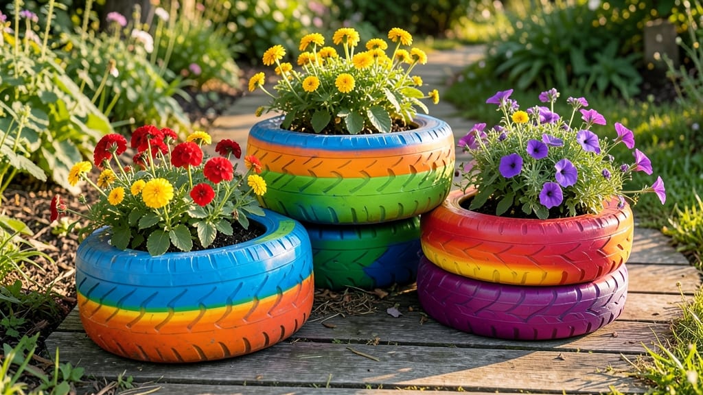 Rainbow Tire Planter with Annuals