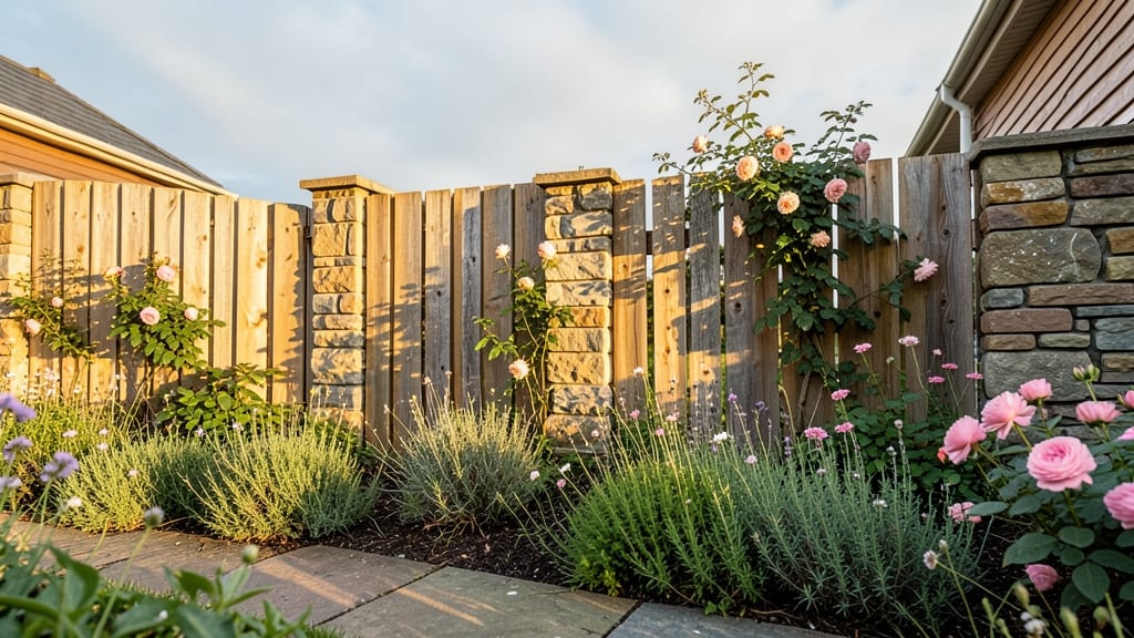 Stone And Wood Composite Fence