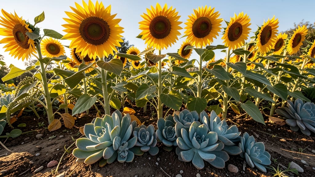 Sunflower and Succulent Contrast