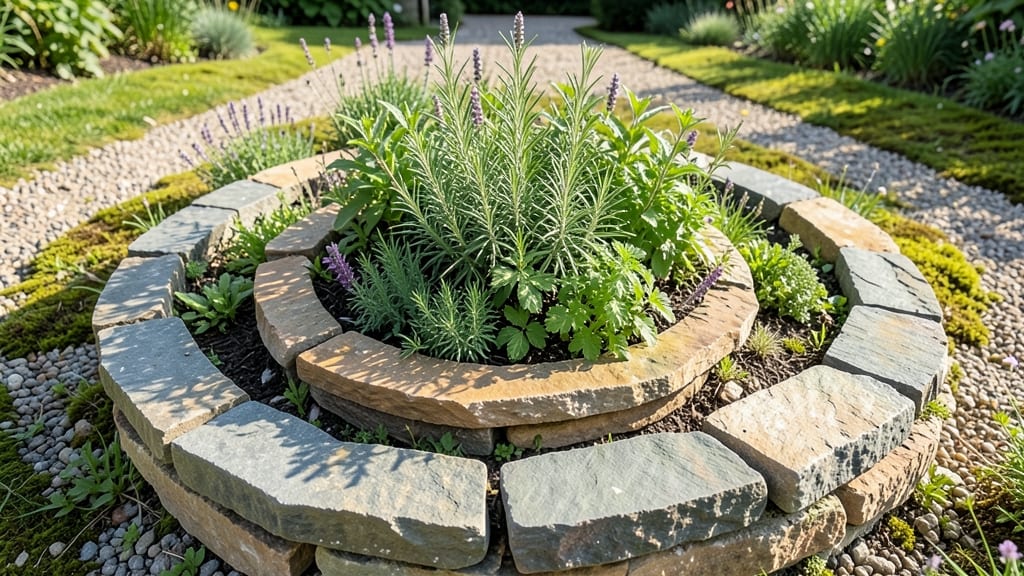 Stacked Stone Circle Planter with Herb Spirals