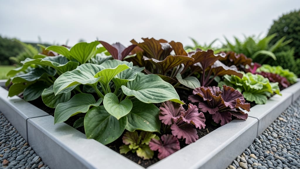 Textured Hosta and Heuchera Contrast Beds