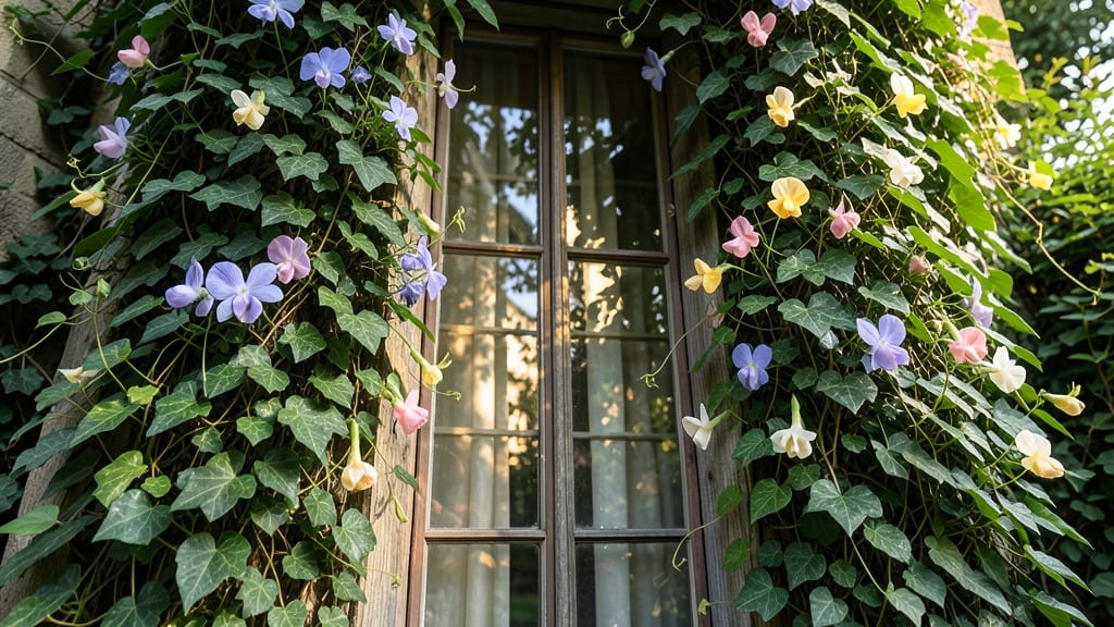 Cascading Ivy and Flower Window Trellis