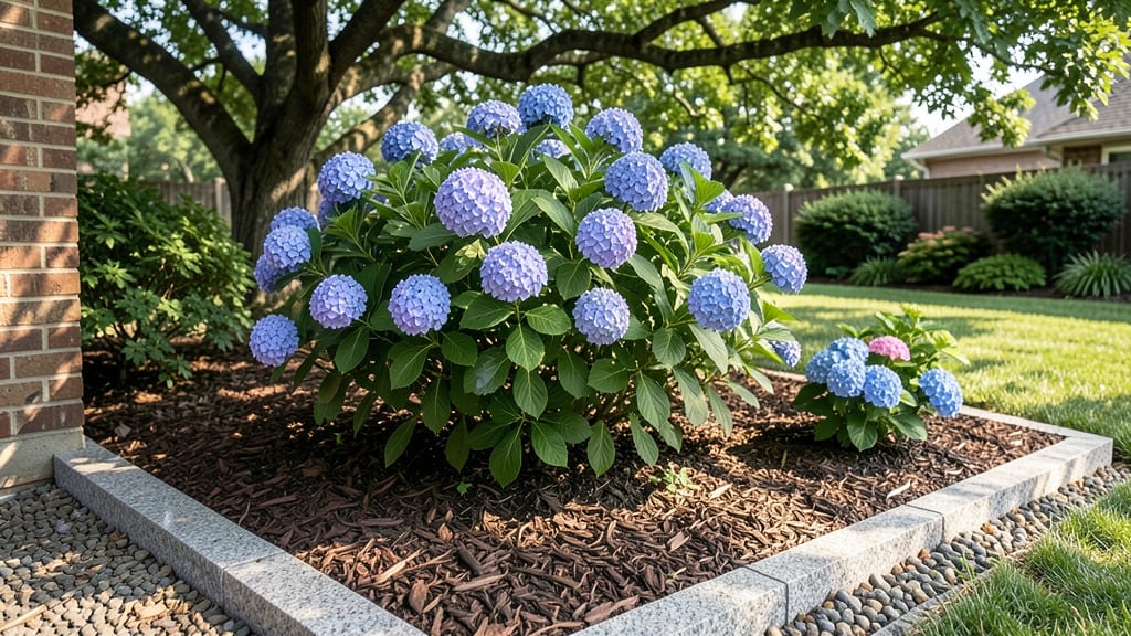 Garden Bed Along Foundation With Endless Summer Hydrangea: Foundation-Friendly Planter for Year-Round Purple Blooms