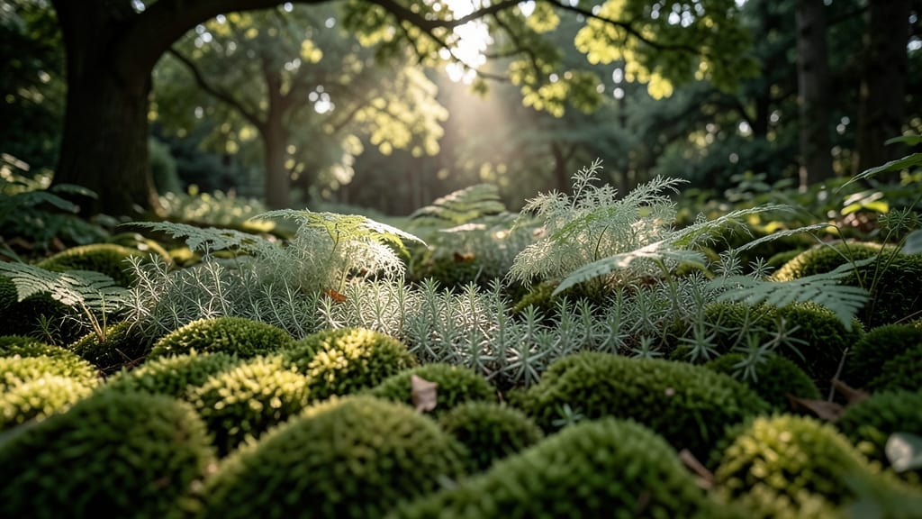Low-Maintenance Ground Cover with Moss and Ferns
