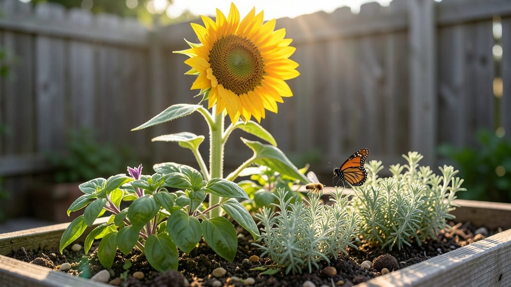Sunflower and Herb Companion Planting