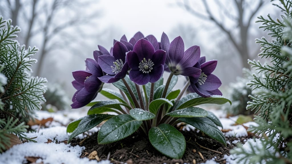Hellebores with Dark Purple Flowers