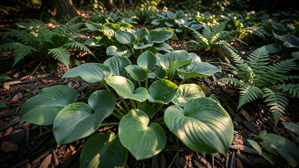 Shade-Loving Fern And Hosta Woodland Bed