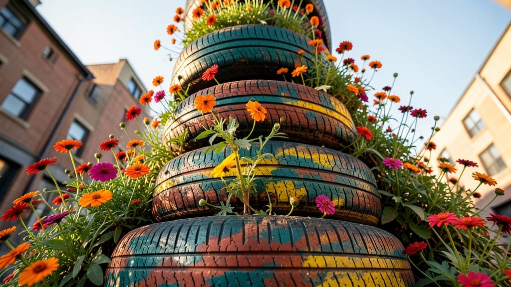 Tire Planter Rainbow Garden